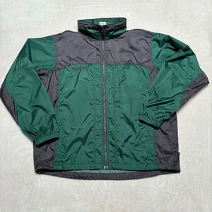 Mens Columbia Green Grey Full Zip Packable Hooded Windbreaker Jacket Sz Large